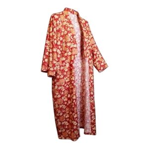 Natural Habitat Indian Block Printed Gold Tone Leaves & Sunflowers Robe 52" Long